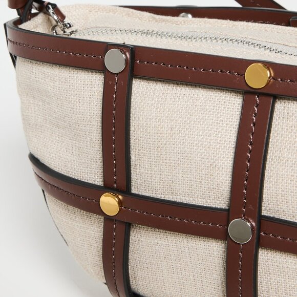 NWT STAUD Sebastian Caged Leather &Linen Shoulder crossbody bag NEW w/ dust bag - Picture 5 of 16